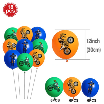 Motocross Dirt Bike Birthday Party Banner Cake Topper Foil Motorcycle Balloon for Boy Kids Motor Theme Party Decoration Supplies