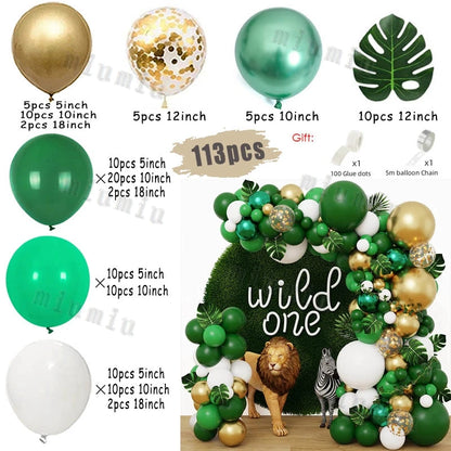 Jungle Safari Green Theme Balloon Garland Arch Kit Kids Birthday Party Metal Confetti Foil Latex Balloons Baby Shower Decoration