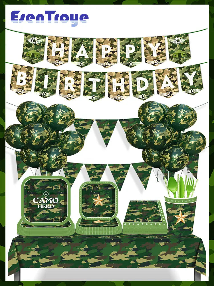 Army Party Tableware Camouflage Green Plates Cups Tablecloths Camouflage Balloons Military Theme Birthday Party Decorations