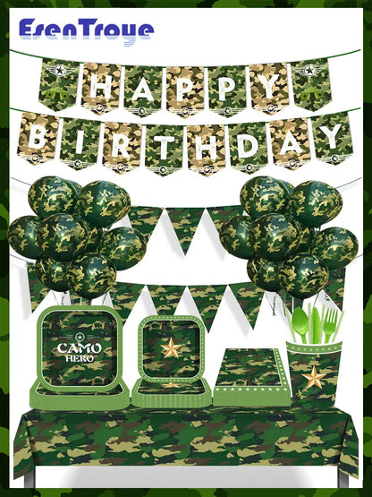 Army Party Tableware Camouflage Green Plates Cups Tablecloths Camouflage Balloons Military Theme Birthday Party Decorations