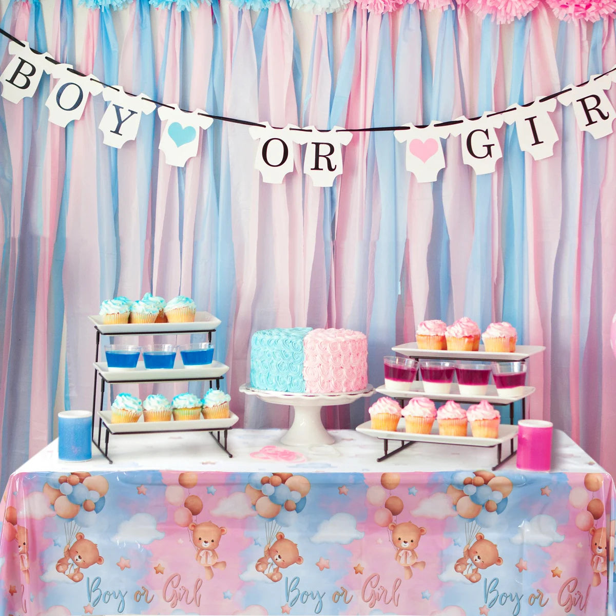 Gender Reveal Party Tablecloth Boy or Girl Baby Shower Decor Newborn Table Cover He Or She Gender Reveal Party Supplies