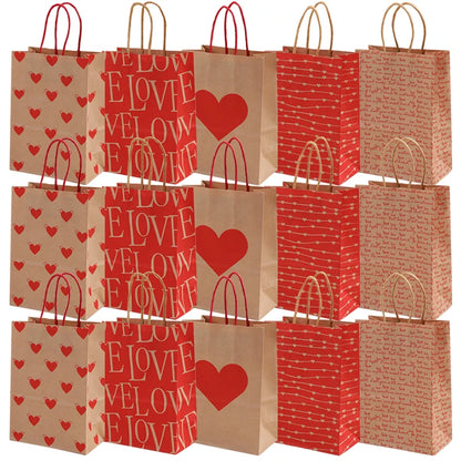 5/10pcs Valentine's Day Kraft Paper Bag Party Small Gift Packaging Bag 15x8x21cm LOVE Heart Style Gift Bag Party Favor Supplies