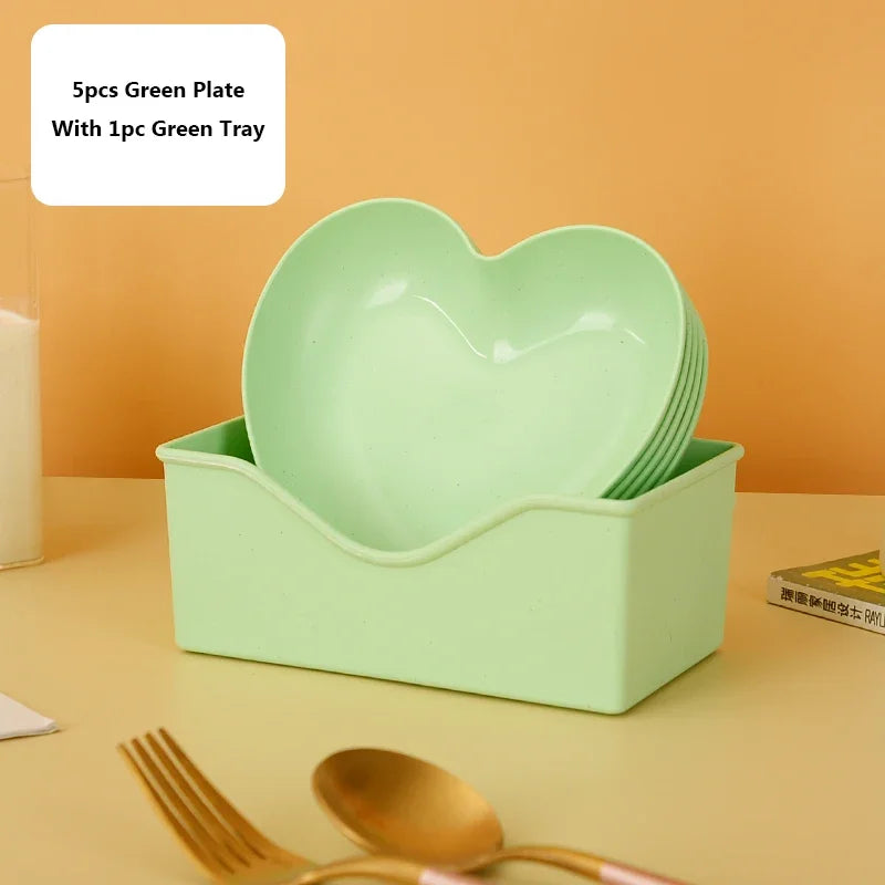 Set of 6pcs Heart-shaped Plate Creative Cake Plate with Tray Bone Dish Dried Fruit Snack Plate Candy Plate Container Snack Plate