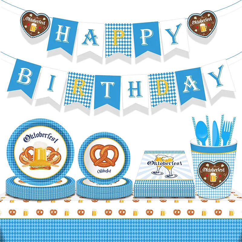 Oktoberfest Theme Party Carnival Decor Disposable Tableware Paper Plates Cup Balloons Fireworks Gun Toys Birthday Party Supplies