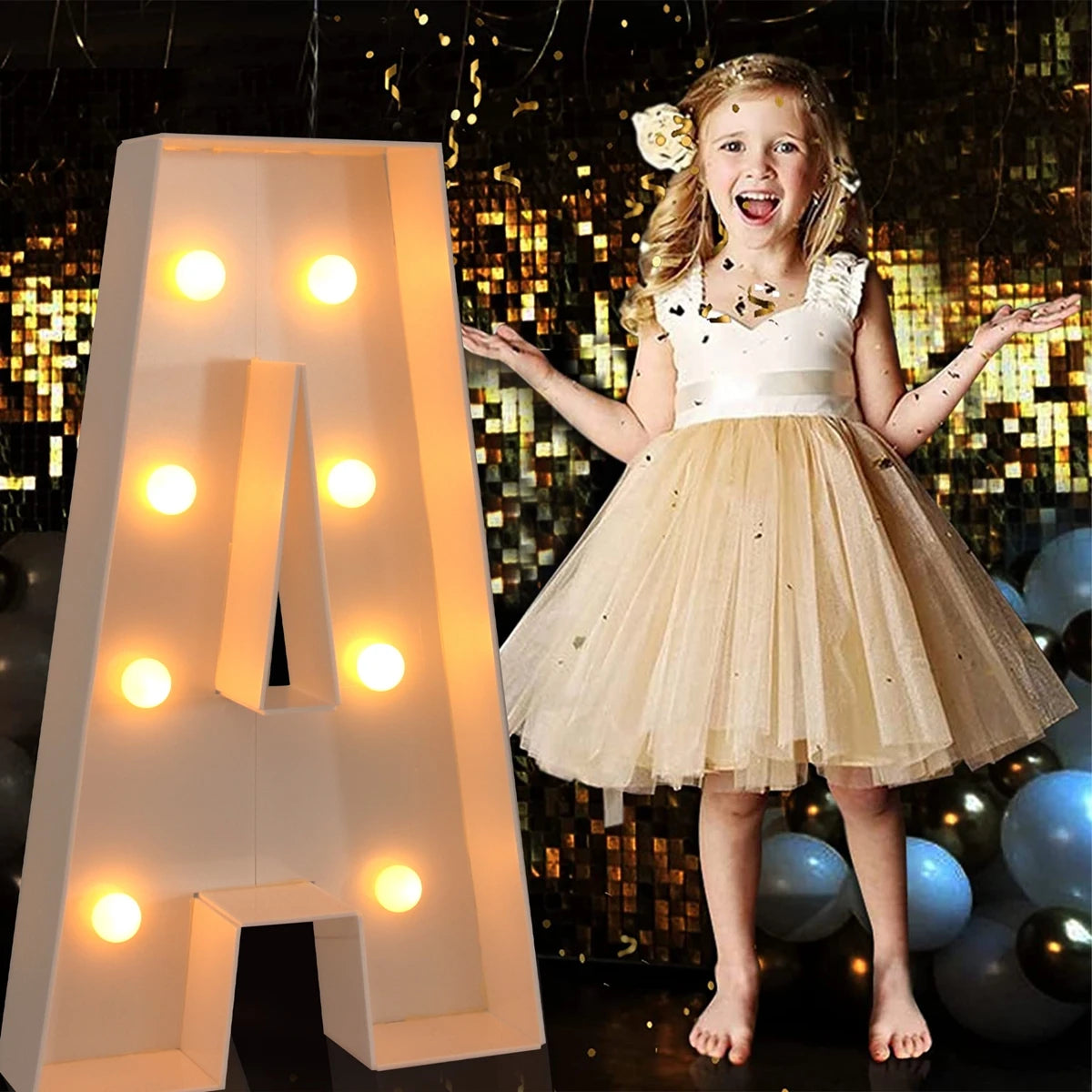 91.5CM Giant Letter Led Light Frame Box Baby Shower Christmas 1st Birthday Wedding Party Decor DIY Name Balloon Filling Box