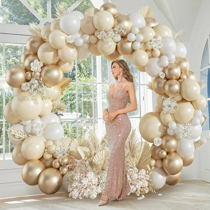 112Pcs Sand White and Gold Balloon Garland Arch Kit for Bridal Wedding Engagement Anniversary Baptism Birthday Party Decorations