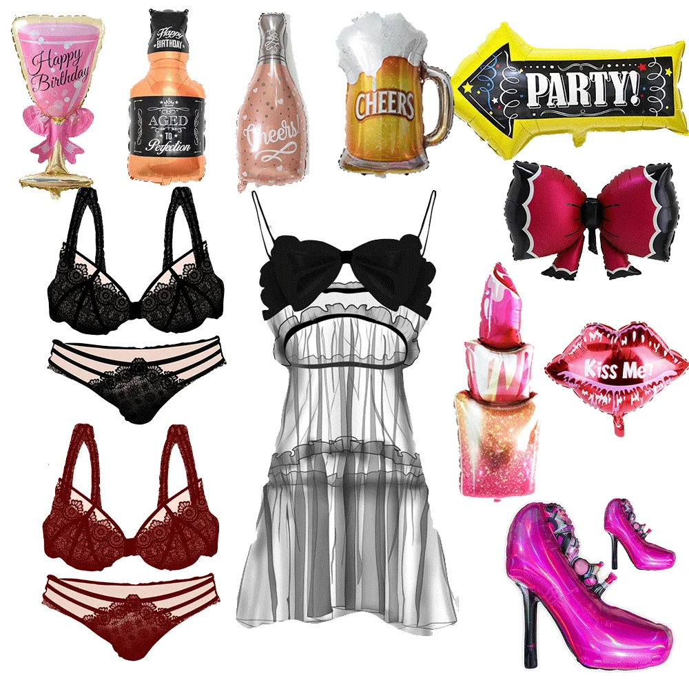Sexy Lingerie Aluminum Foil Balloon Bachelorette Party Whiskey Red Lips High Heel Adult Party Bride Wedding Hen Night Decoration