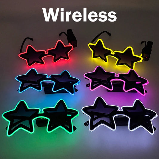 Wireless EL Glowing Party Glasses LED Light Up Five Stars Glasses Birthday Wedding Halloween Supplies Night Club Disco Props