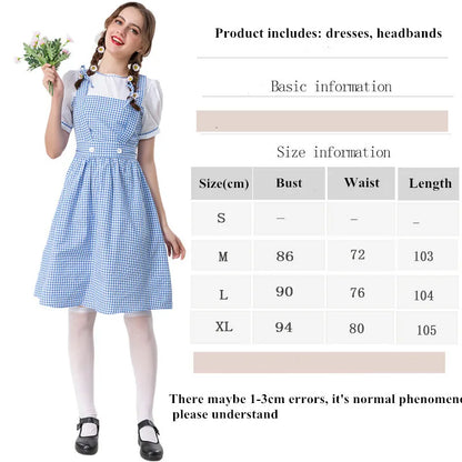 Adult Wizard Of Oz Dorothy Cosplay Costume Lady Blue White Plaid Alice Princess Dress Traditional Oktoberfest Dirndl Maid Outfit