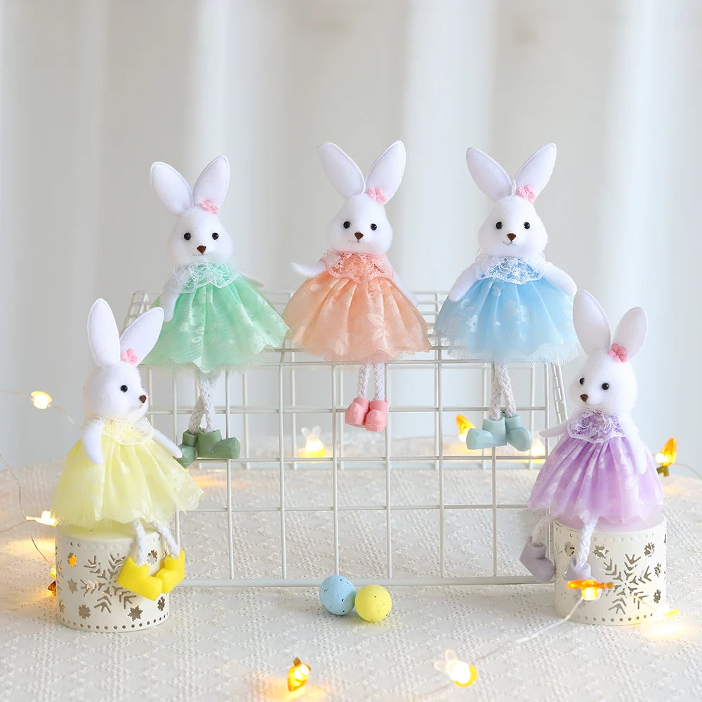24cm Easter Flower Bunny Ornaments Pink Yellow Gauze Skirt Bunny Easter Party Decor Supplies Home Desktop Decorations Kids Gifts