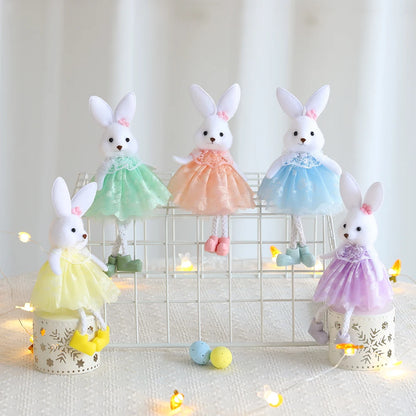 24cm Easter Flower Bunny Ornaments Pink Yellow Gauze Skirt Bunny Easter Party Decor Supplies Home Desktop Decorations Kids Gifts