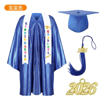 2025 Year Preschool and Kindergarten Graduation Gown Cap Tassel Set with 2025/2026 Charm Printed Stole Grad Gift for Boys Girls