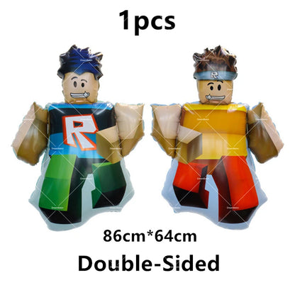 Pink Roblox Balloons Happy Birthday Banner Party Decoration Hot Robot Game Cake Topper Disposable Tableware Kids Girl Background