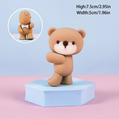 New 3D Pink Blue Bear Cake Topper Cute Mini Bear Doll Cake Decoration Boy Girl Birthday Party Gender Reveal Baby Shower Supplies