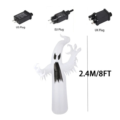 2.4M Giant Halloween Inflatable Toy Horror Ghost with LED Lights Indoor Outdoor Halloween Party Inflated Model Garden Decoration