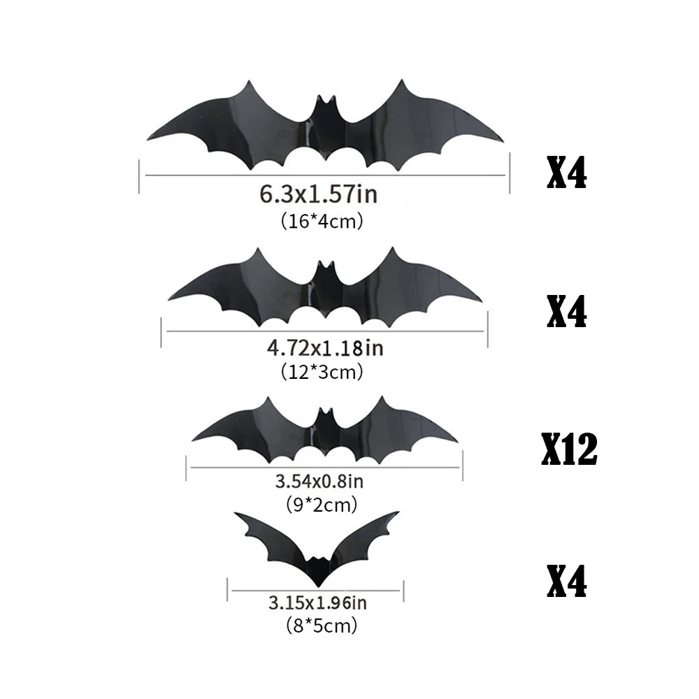 2023 Halloween Home Decoration 3D PVC Bats Wall Stickers Window Decor Yard Sign Outdoor Lawn Spooky Party Room Decor Supplies