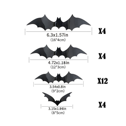 2023 Halloween Home Decoration 3D PVC Bats Wall Stickers Window Decor Yard Sign Outdoor Lawn Spooky Party Room Decor Supplies