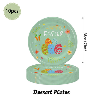 Happy Easter Party Decorations Bunny Eggs Paper Plates Cute White Rabbit Carrot Foil Balloons Kids Party Supplies Easter Favors