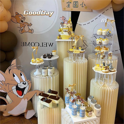 Paper Folding Cylinder Wedding Ramadan Decoration Birthday Anniversary DIY Party Supplies Baby Shower Dessert Table Cake Stand
