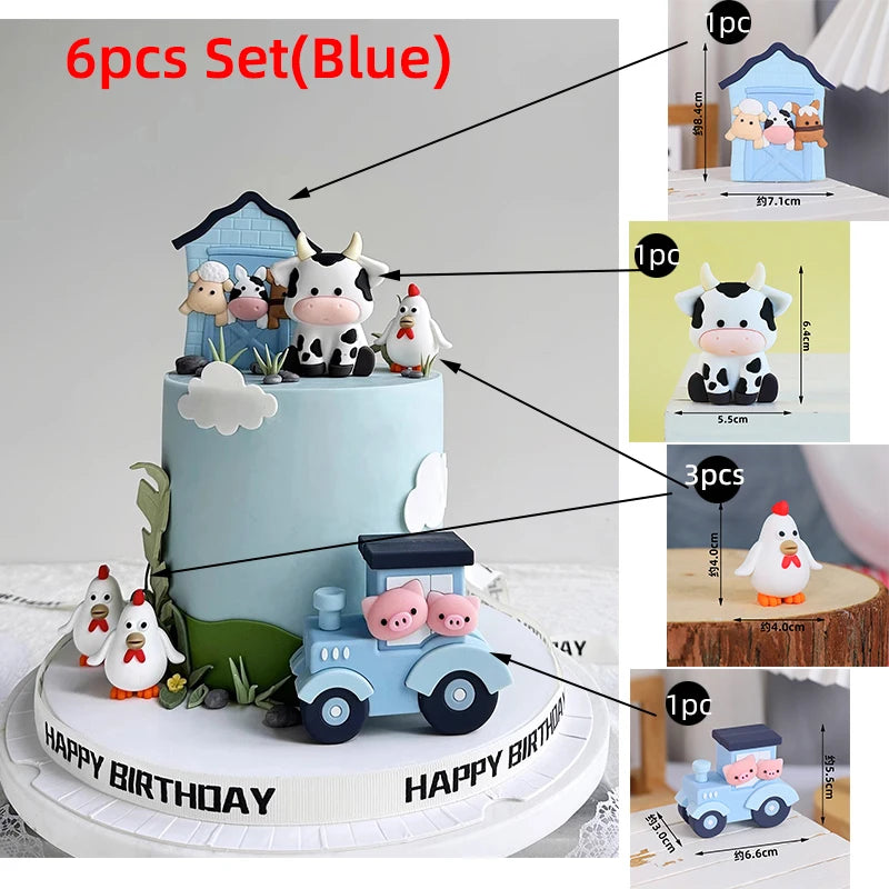 Farm Animals Cake Topper Rustic Cake Decoration Lambs, Ponies, Piglets, Chick,  Haystacks for Kids Happy Birthday Party Supplies
