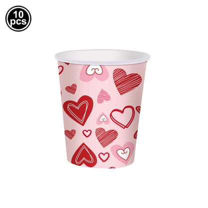 Valentine's Day Theme Disposable Tableware Red Love Heart Pattern Paper Plates Cups Napkins Girls Wedding Party Decor Supplies