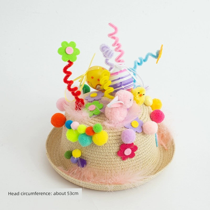 Easter Hat DIY Rabbit Chicken Kindergarten Handmade Material Kit Kids Matching Performance and Catwalk Activity