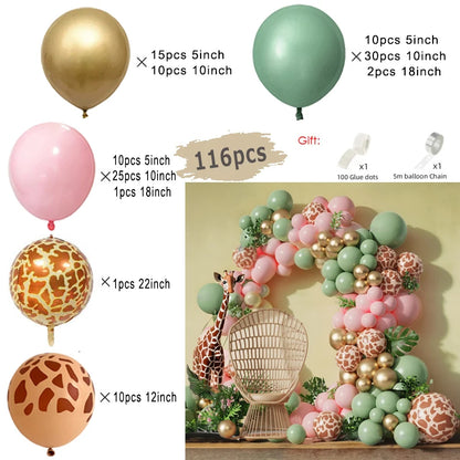 Jungle Safari Green Theme Balloon Garland Arch Kit Kids Birthday Party Metal Confetti Foil Latex Balloons Baby Shower Decoration