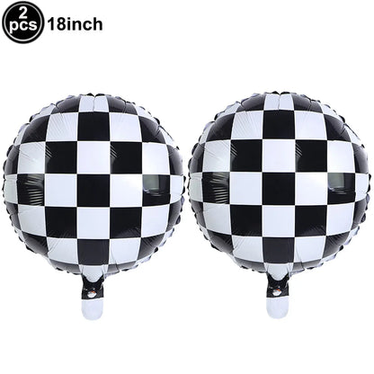 Car Race Balloons Traffic Cones Black White Checkered Flags Racing Wheel tire Foil Balloon Kids Car Birthday Party Decorations