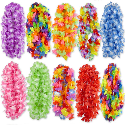 24/120pcs Hawaiian Artificial Flower Wreath Necklace Hawaii Theme Party Garland Summer Beach Wedding Birthday Party Decor