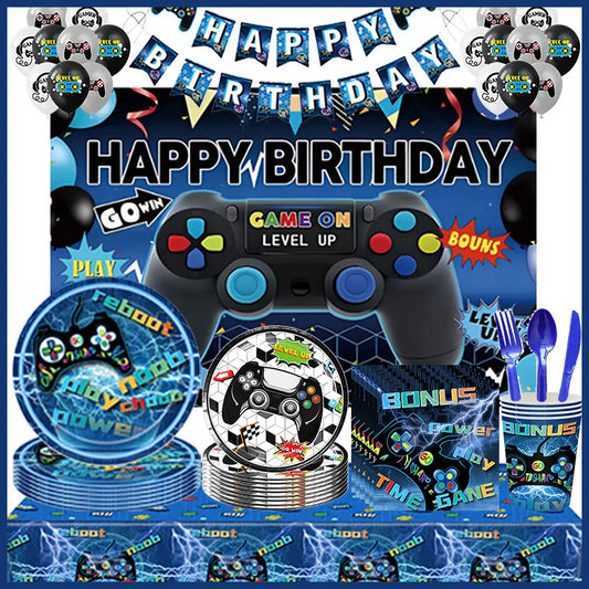 Video Game Birthday Party Decoration Video Game Happy Birthday Paper Plates Cups Napinks Tablecloth Background Balloons Supplies