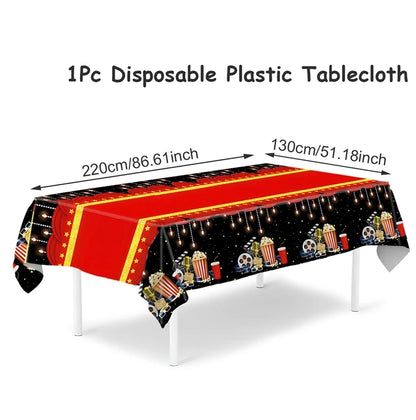 Movie Night Party Decoration Movie Party Disposable Plates Napkins Cups Tablecloth Happy Movie Night Theme Birthday Party Decor