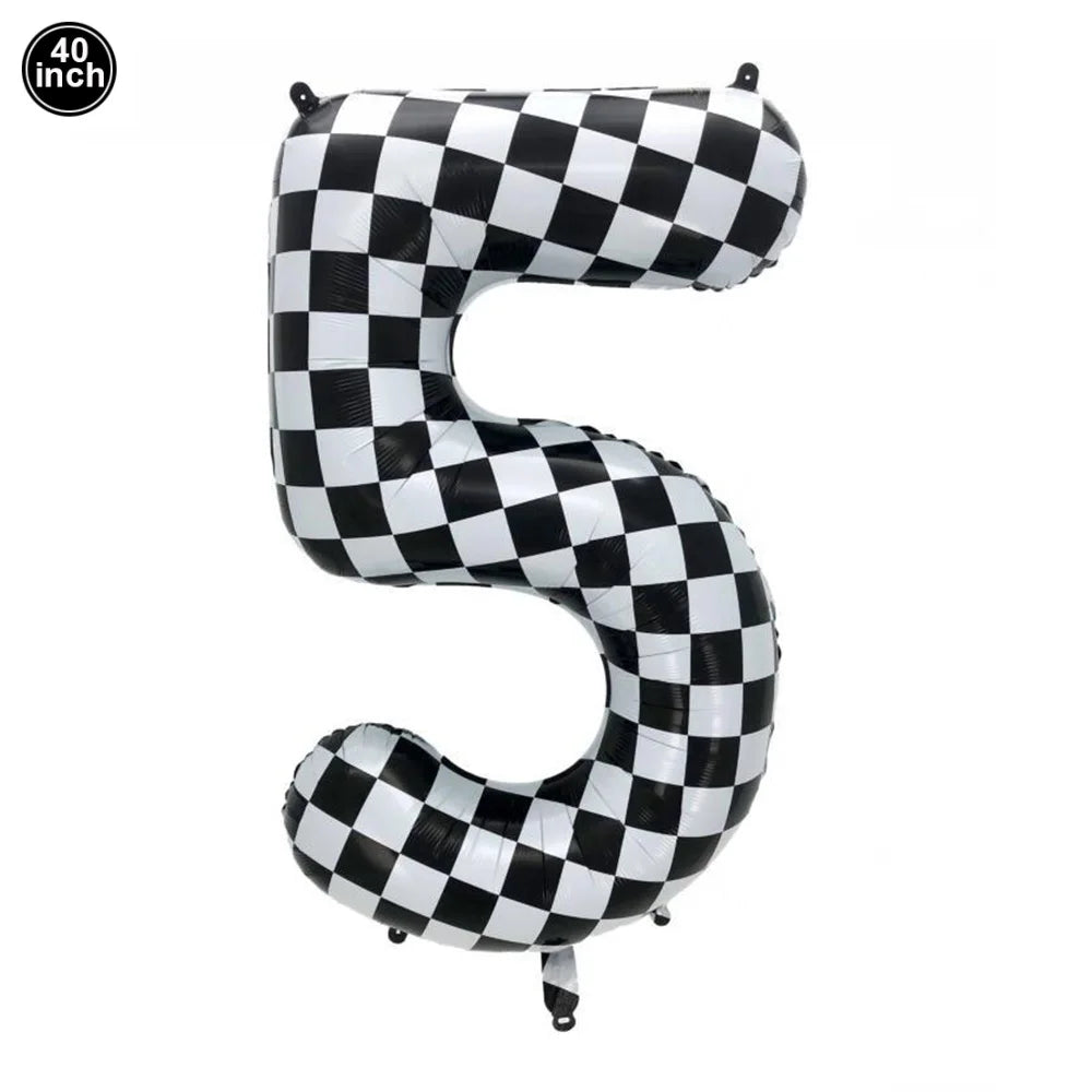 40Inch Checkered 1 2 3 4 5 6 Large Black White Number Balloon Motorcycle Racing Two Fast Race Car Birthday Party Supplies