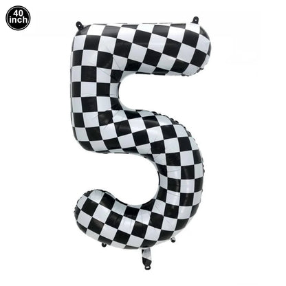 40Inch Checkered 1 2 3 4 5 6 Large Black White Number Balloon Motorcycle Racing Two Fast Race Car Birthday Party Supplies