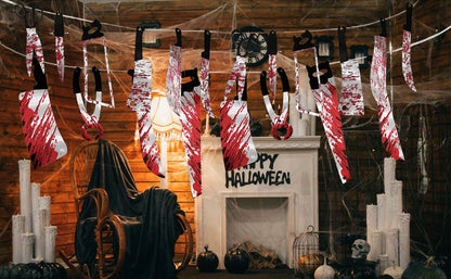 32PCS Halloween Bloody Banner Props. For zombie/vampire party. Fits haunted house. Weapon banner. Great Halloween décor