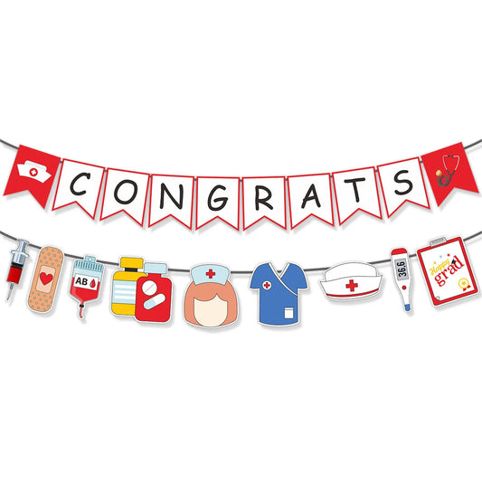 Doctor Nurse Graduation Theme CONGRATS Banners Cupcake Topper Balloon for Happy Nurse's Day Graduated Party Photo Props Decor