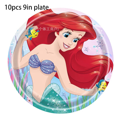 The Little Mermaid Theme Party Supplies  Ariel Princess Paper Napkin Plate Cup Balloons Kid Girls Birthday Party Decoration Gift