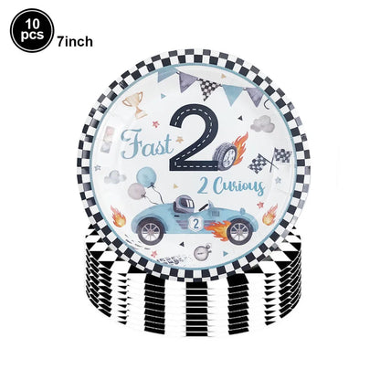 Race Car 2nd Birthday Decorations Tableware Paper Plates Cups Large Racing Car Balloons Kids Two Fast Birthday Party Supplies