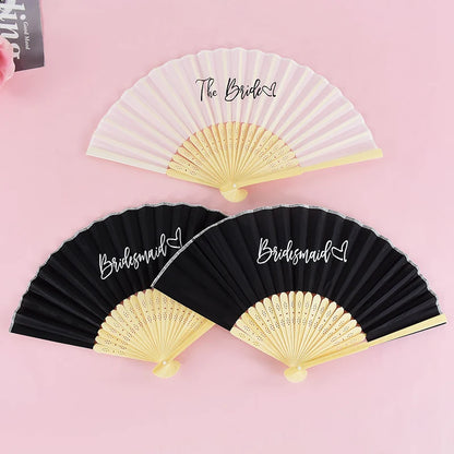 1-6pcs White Wedding Bride Hand Fans Bachelorette Hen Party Bridesmaids Gift Foldable Paper Fan Wedding Bride Shower Party Decor