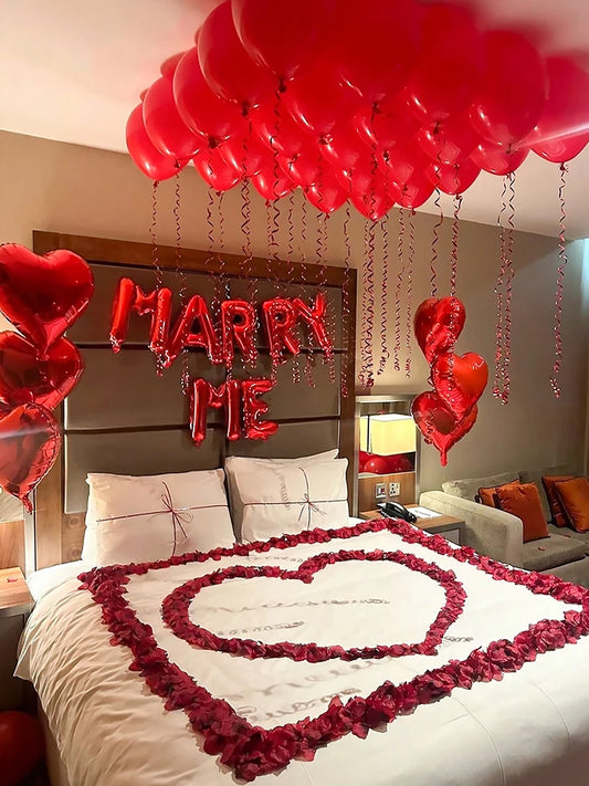 7/528pcs Marry me red love balloon set, red petals suitable for Valentine's Day party decoration confession proposal