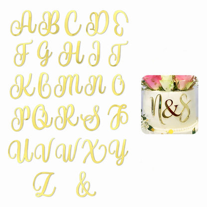 27pcs/set Gold Acrylic Cake Decoration,for Wedding Valentine's Day Birthday Party Personalized Name Cake Toppers Decoration