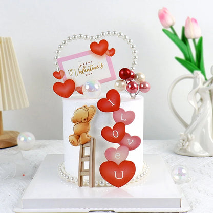 Heart Bear Cake Topper Toppers Flag I Love You Happy Valentine's Day Anniversary Baking Cake Dessert DIY Decor Party Supplies