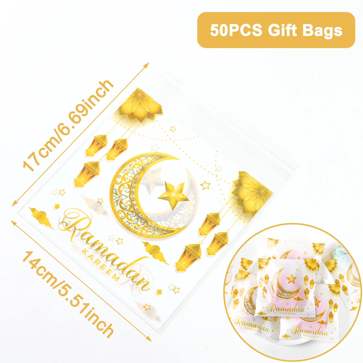 Eid Mubarak Gift Bags Plastic Candy Cookie Bag Ramadan Kareem Decoration 2025 Islamic Muslim Party Supplies Eid Gifts