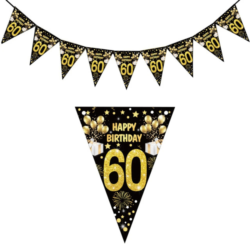 60 Years Birthday Party Decorations Happy 60th Birthday Paper Banner 12inch Latex Balloons 60th Birthday Party Hanging Supplies