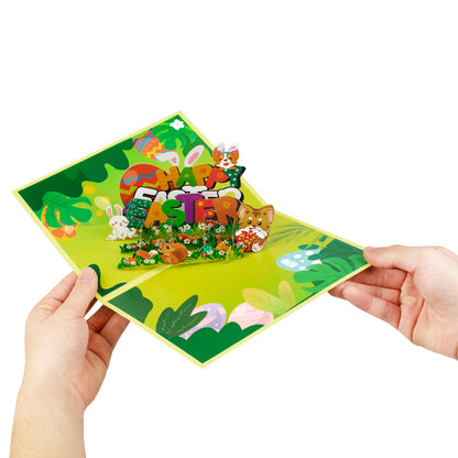 Happy Easter Pop Up Card - 3D Bunny Egg Flowers Basket Greeting Card for Easter