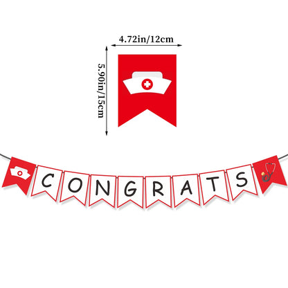 Doctor Nurse Graduation Theme CONGRATS Banners Cupcake Topper Balloon for Happy Nurse's Day Graduated Party Photo Props Decor