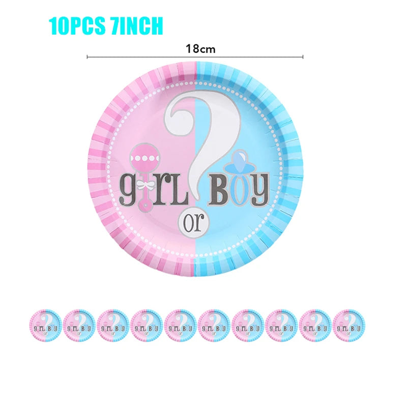 Boy Or Girl Gender Reveal Disposable Tableware Plate Cup Banner Balloons Baby Shower Gender Reveal Party Decorations