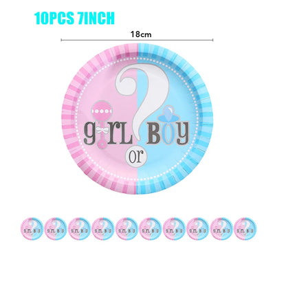 Boy Or Girl Gender Reveal Disposable Tableware Plate Cup Banner Balloons Baby Shower Gender Reveal Party Decorations