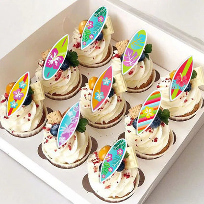 8/16Pcs Hawaiian Surfboard Cupcake Topper for Tropical Summer Luau Birthday Party Cake Decoration Beach Pool Wedding Supplies