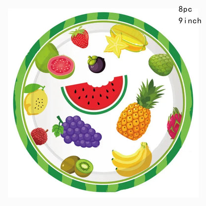 Hawaii Fruit Party Disposable Tableware Watermelon Pineapple Grape Plates Napkins Kids Happy Summer Fruit Birthday Party Decors