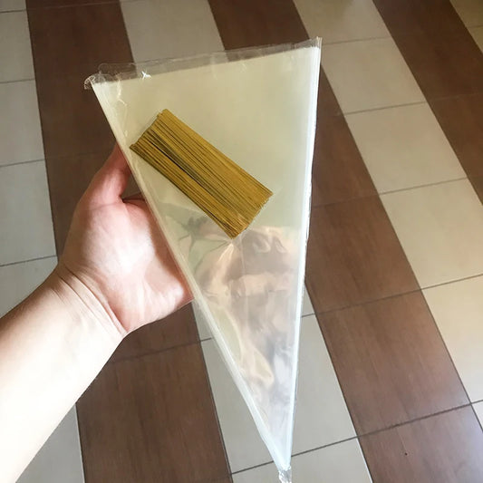 50pcs Transparent Cone Candy Bags Favors Sweet Cookies Storage Packaging Cellophane Bag Birthday Easter Party Decor Gift